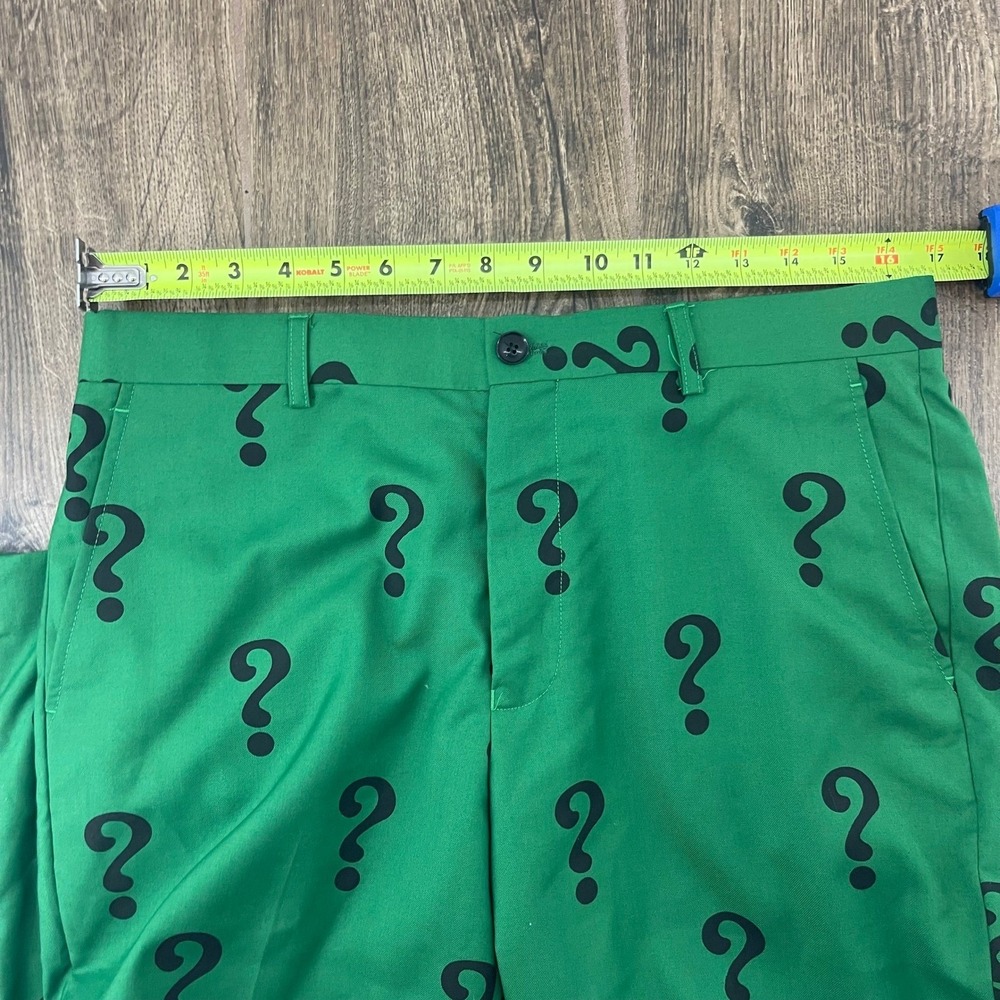 Funsuits The Riddler Suit Pants Mens 34x32 Green Question Mark Cosplay Comic Con - Picture 7 of 9